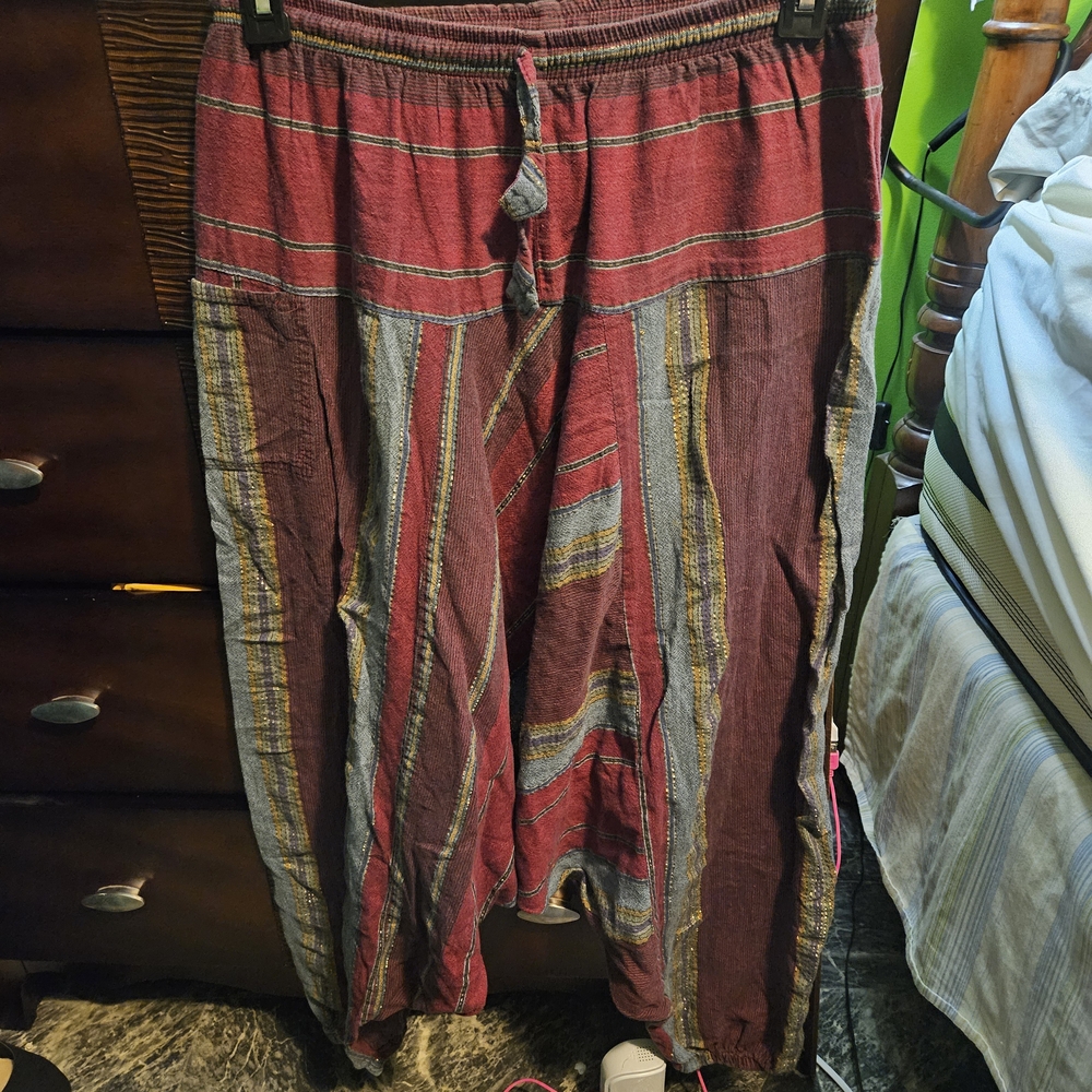 Striped Casual Pants - Red and Gray